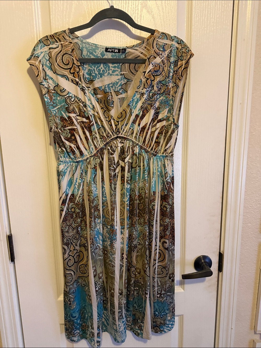 Apt. 9 Teal, Brown and Cream Printed Midi Dress